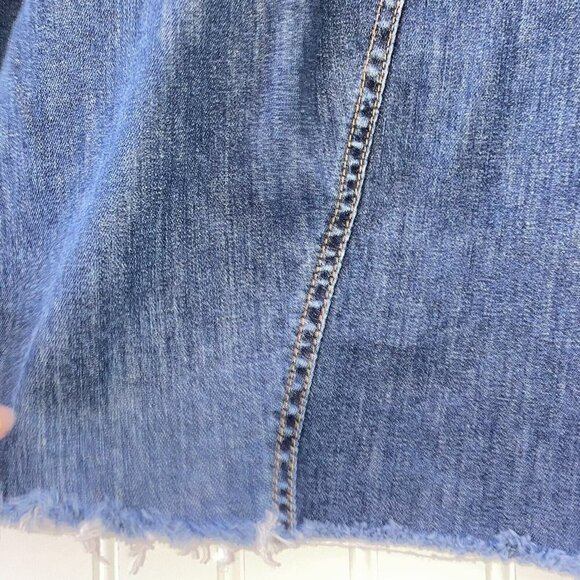 Talbots Petites Stretch Denim Raw Hem Elastic Inset Waist Mini Short Skirt - Picture 4 of 9